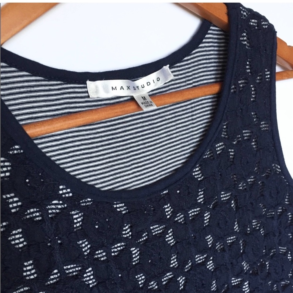Max Studio Navy Stretch Crochet Lace Mini Dress